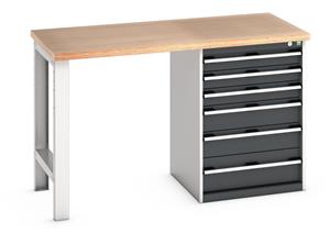 Bott Cubio Pedestal Bench with MPX Top & 6 Drawers - 1500mm Wide  x 750mm Deep x 940mm High. Workbench consists of the following components for easy self assembly: 940mm High Benches
